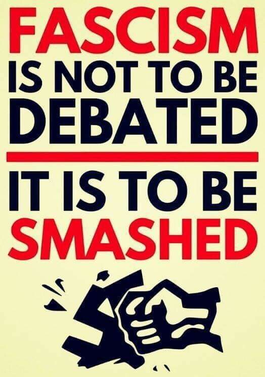 Plakat med teksten Fascism is not to be debated – it is to be smashed.