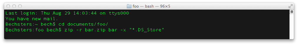 Zip med UNIX kommandoer i Terminal på Mac OSX